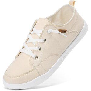 Women's Beige Casual Shoes Canvas Arch Support Classic Comfortable Sneakers